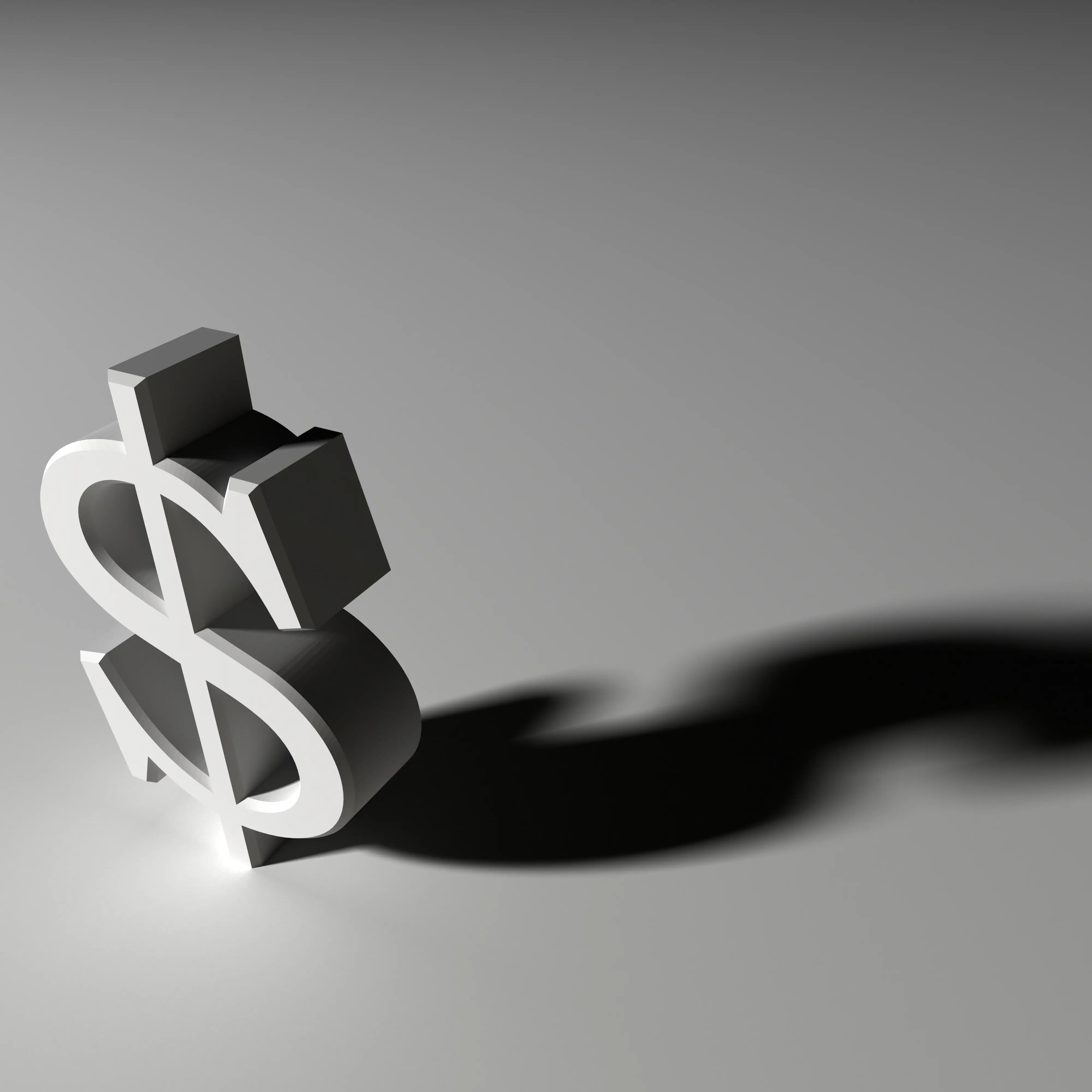 Black and white dollar sign with a shadow